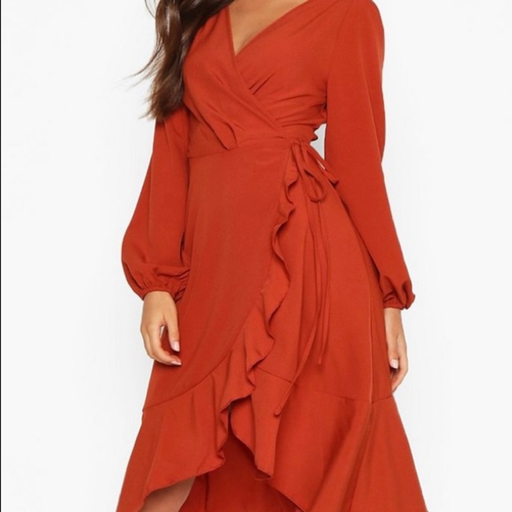 Ruffle Wrap Midi Dress